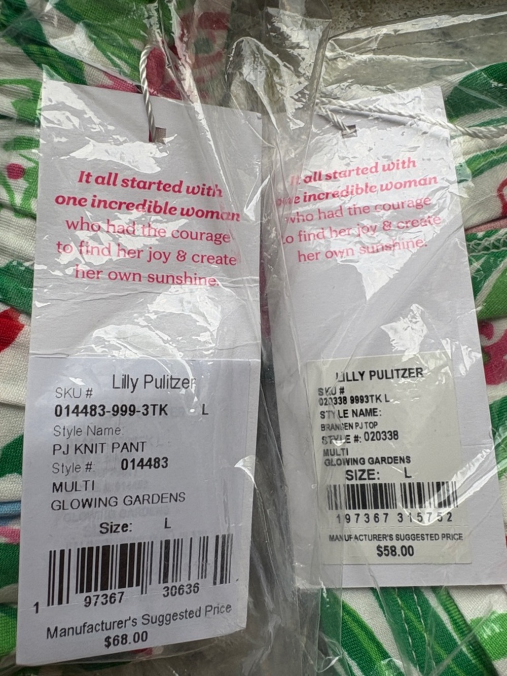 New with Tags Lilly Pulitzer PJ Set- Tank & Knit Pants Multi Glowing Gardens L - Picture 5 of 5